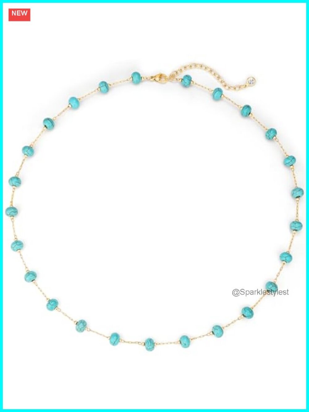 14K Gold Plated Created Turquoise Beaded Choker Necklace for Women